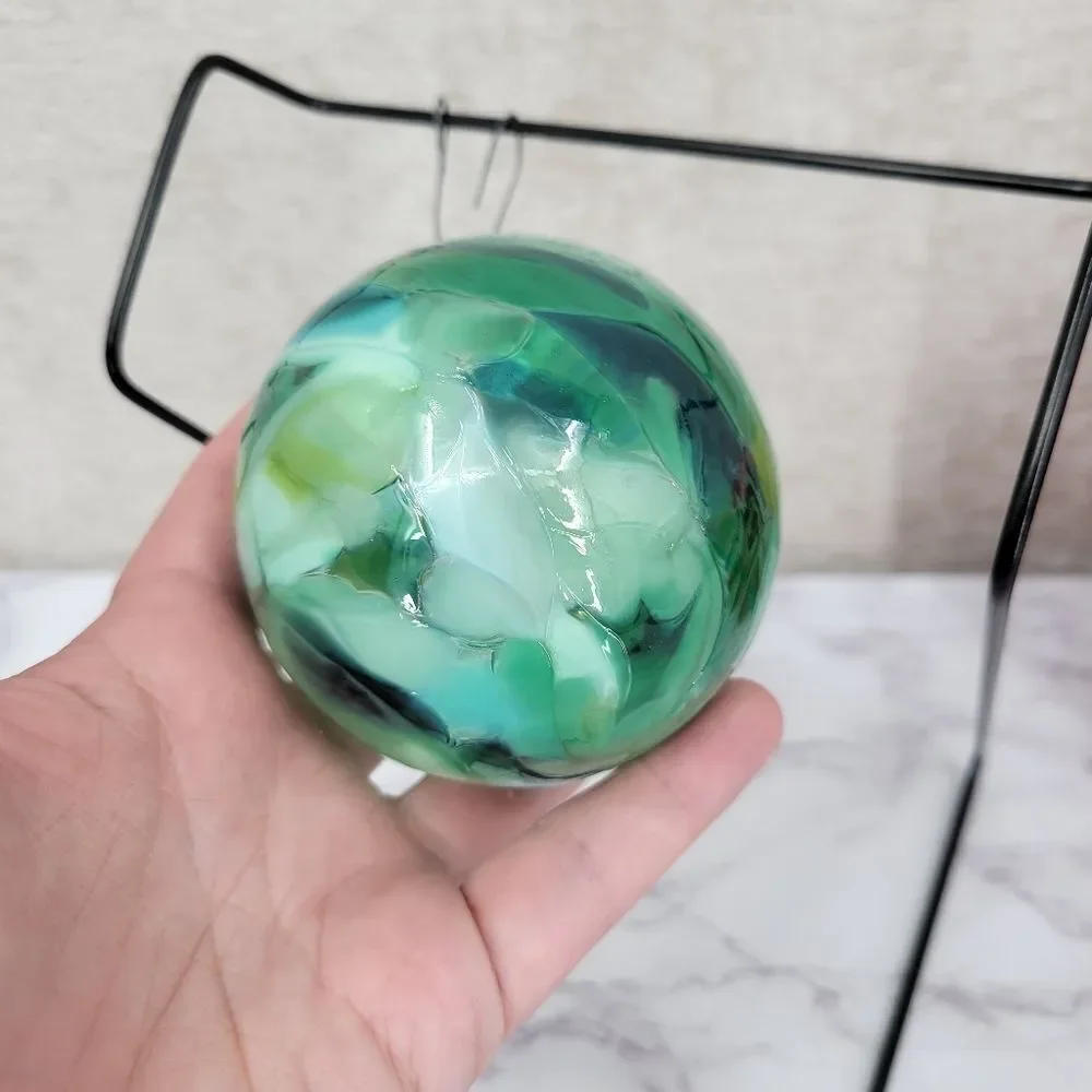 Vintage Hand Blown Green Swirl Art Glass Ornament in Red Velvet Box - Picture 7 of 8